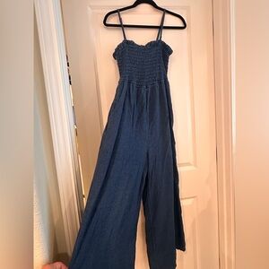 Pilcro Anthropologie chambray wide leg smocked jumpsuit medium
